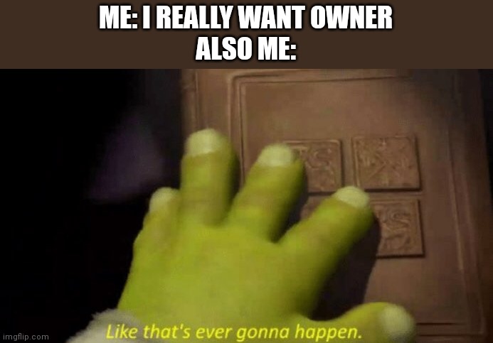 Like that's ever gonna happen. | ME: I REALLY WANT OWNER
ALSO ME: | image tagged in like that's ever gonna happen | made w/ Imgflip meme maker