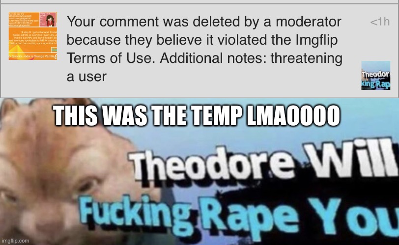 The funni | THIS WAS THE TEMP LMAOOOO | image tagged in theodore | made w/ Imgflip meme maker