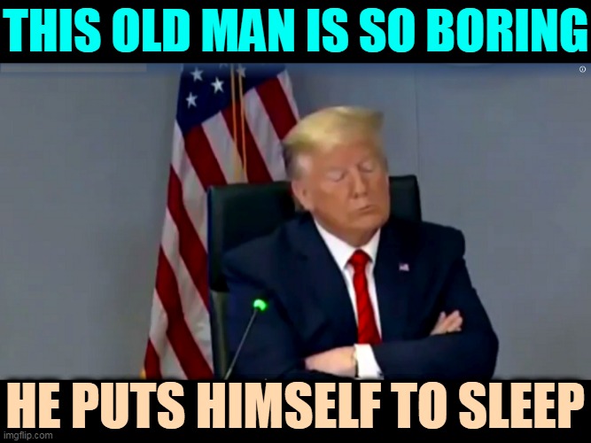 Zzzzzz. | THIS OLD MAN IS SO BORING; HE PUTS HIMSELF TO SLEEP | image tagged in trump so boring he puts himself to sleep,trump,old,boring,sleep | made w/ Imgflip meme maker