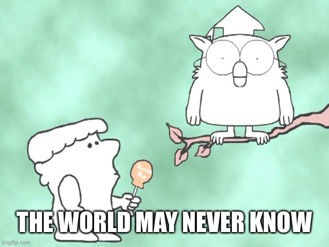 The world may never know | THE WORLD MAY NEVER KNOW | image tagged in the world may never know | made w/ Imgflip meme maker