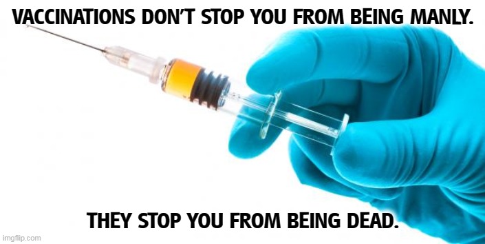 If you're dead, you won't notice if you get a woody. | VACCINATIONS DON'T STOP YOU FROM BEING MANLY. THEY STOP YOU FROM BEING DEAD. | image tagged in syringe vaccine medicine,anti vax,stupid,vaccinations,manly | made w/ Imgflip meme maker