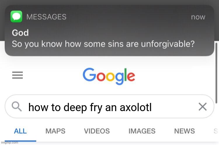 Seriously, who would do such a thing?! | how to deep fry an axolotl | image tagged in so you know how some sins are unforgivable | made w/ Imgflip meme maker