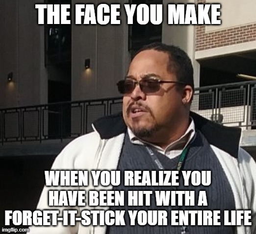 Matthew Thompson | THE FACE YOU MAKE; WHEN YOU REALIZE YOU HAVE BEEN HIT WITH A FORGET-IT-STICK YOUR ENTIRE LIFE | image tagged in matthew thompson,reynolds community college,idiot,funny | made w/ Imgflip meme maker