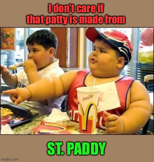 food! | I don’t care if that patty is made from ST. PADDY | image tagged in food | made w/ Imgflip meme maker