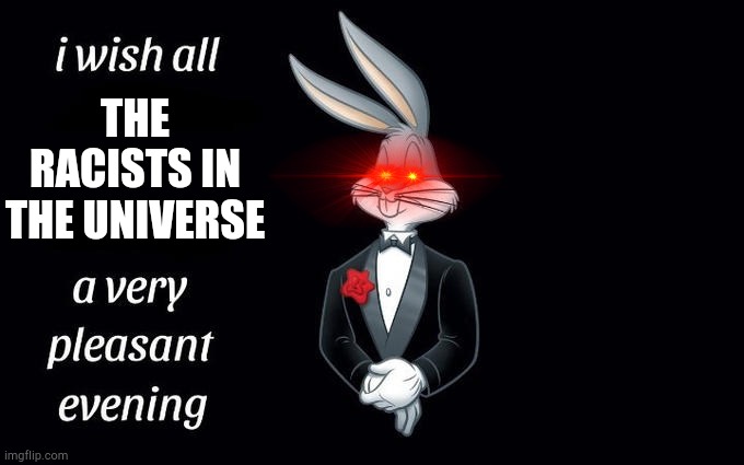 I wish all the X a very pleasant evening | THE RACISTS IN THE UNIVERSE | image tagged in i wish all the x a very pleasant evening | made w/ Imgflip meme maker