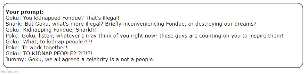 fondue got kidnapped :0 | made w/ Imgflip meme maker