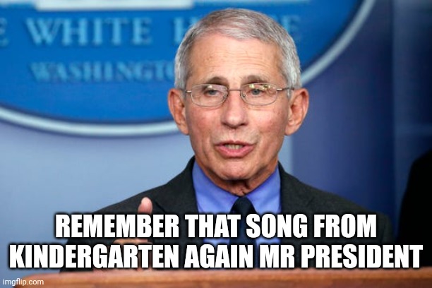 Dr. Fauci | REMEMBER THAT SONG FROM KINDERGARTEN AGAIN MR PRESIDENT | image tagged in dr fauci | made w/ Imgflip meme maker