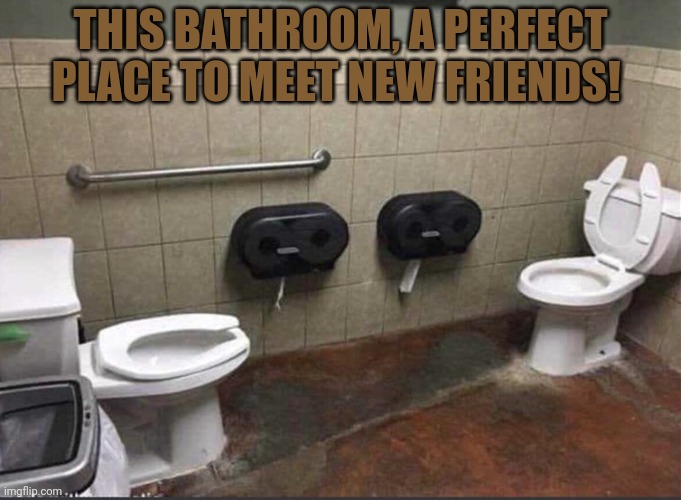 THIS BATHROOM, A PERFECT PLACE TO MEET NEW FRIENDS! | made w/ Imgflip meme maker