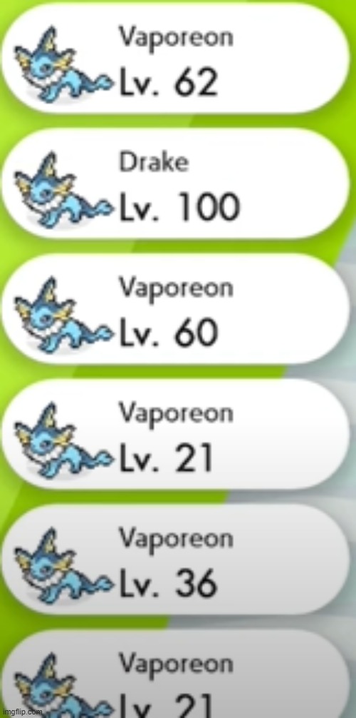 what i want my SWSH team to look like | image tagged in vaporeon | made w/ Imgflip meme maker