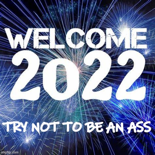 New Year |  TRY NOT TO BE AN ASS | image tagged in new year,2022 | made w/ Imgflip meme maker