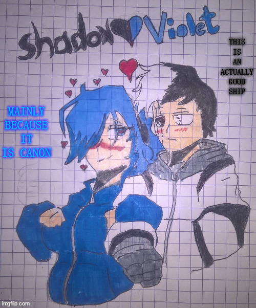 Shadow ssfr x violet poketheeayorisimp (c'mon, we know poke x Mario is Canon) | THIS IS AN ACTUALLY GOOD SHIP; MAINLY BECAUSE IT IS CANON | image tagged in shadow ssfr x violet pokethesayorisimp | made w/ Imgflip meme maker