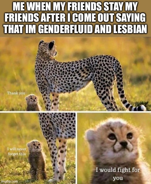 Good friends | ME WHEN MY FRIENDS STAY MY FRIENDS AFTER I COME OUT SAYING THAT IM GENDERFLUID AND LESBIAN | image tagged in thank you i will never forget this | made w/ Imgflip meme maker