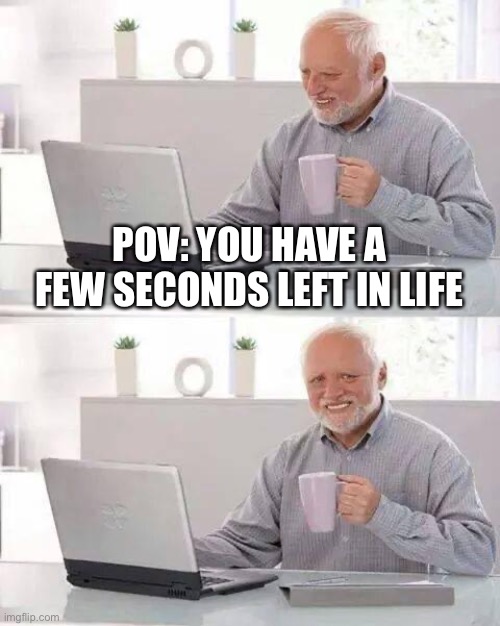 Hide the Pain Harold | POV: YOU HAVE A FEW SECONDS LEFT IN LIFE | image tagged in memes,hide the pain harold | made w/ Imgflip meme maker