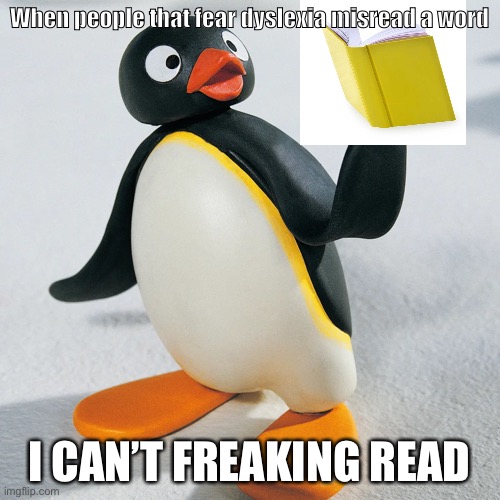 When people that fear dyslexia misread a word; I CAN’T FREAKING READ | image tagged in meme | made w/ Imgflip meme maker