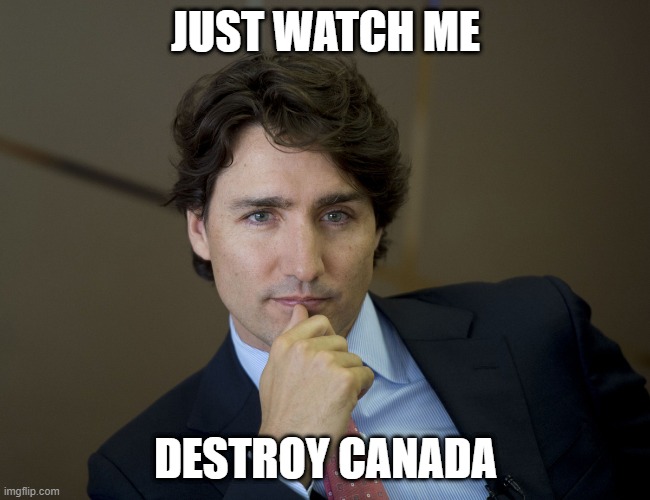 Justin Trudeau readiness | JUST WATCH ME; DESTROY CANADA | image tagged in justin trudeau readiness | made w/ Imgflip meme maker