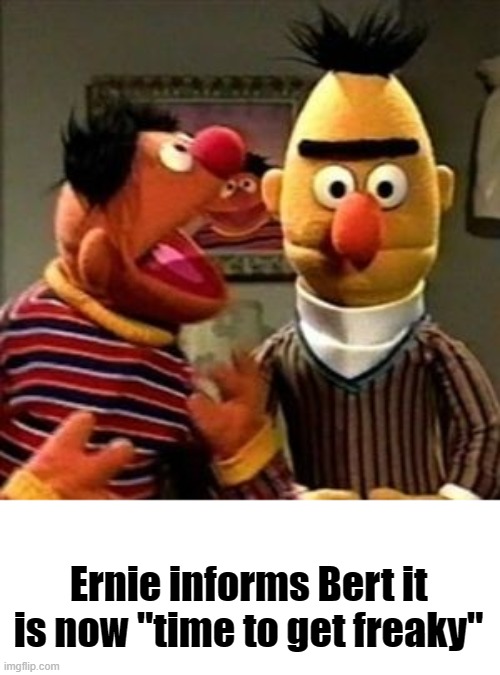 Ernie and Bert | Ernie informs Bert it is now "time to get freaky" | image tagged in ernie and bert | made w/ Imgflip meme maker