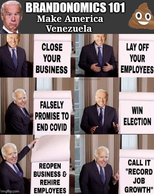 Brandonomics 101 bogus stats | BRANDONOMICS 101; Make America Venezuela | image tagged in blank no watermark | made w/ Imgflip meme maker