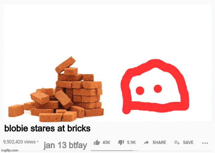btfay means before the first anter year | blobie stares at bricks; jan 13 btfay | image tagged in youtube video template | made w/ Imgflip meme maker