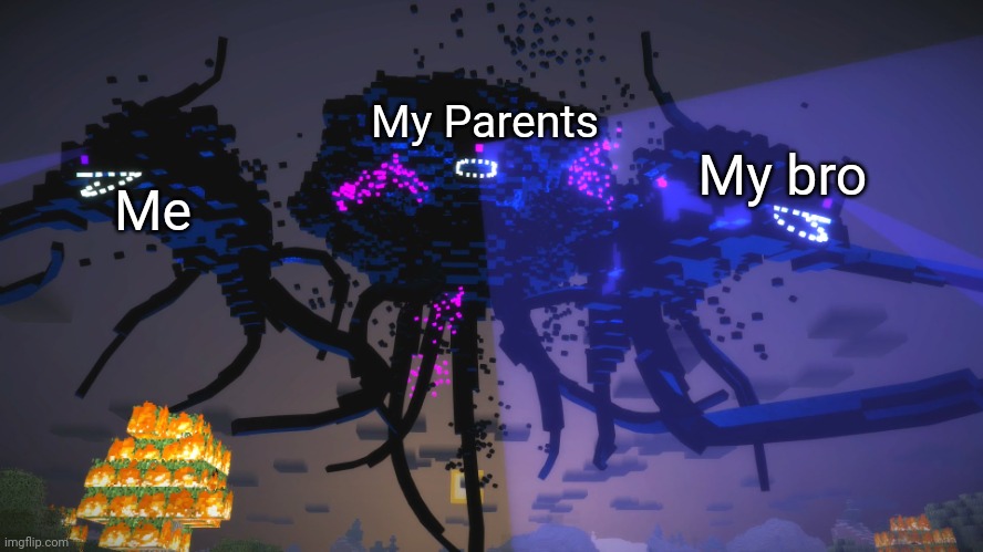 Minecraft: Story Mode: Wither Storm | My Parents; Me; My bro | image tagged in minecraft story mode wither storm | made w/ Imgflip meme maker