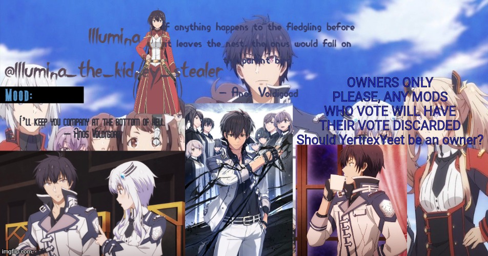 ㅤ | OWNERS ONLY PLEASE, ANY MODS WHO VOTE WILL HAVE THEIR VOTE DISCARDED
Should YertrexYeet be an owner? | made w/ Imgflip meme maker