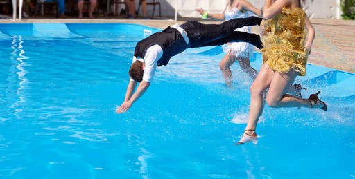 Swimming pool in suits Blank Meme Template