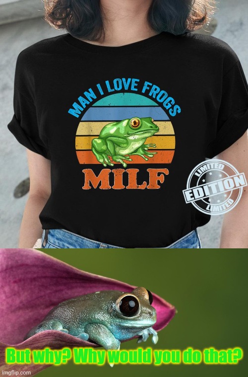 Milf alert | But why? Why would you do that? | image tagged in milf,alert,frog,but why why would you do that | made w/ Imgflip meme maker