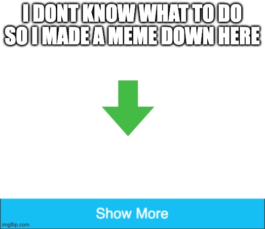 im too bored for life | I DONT KNOW WHAT TO DO SO I MADE A MEME DOWN HERE | image tagged in blank white template | made w/ Imgflip meme maker