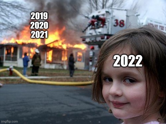 Disater | 2019
2020
2021; 2022 | image tagged in disater,happy new year,2022,2021,2019,little girl | made w/ Imgflip meme maker