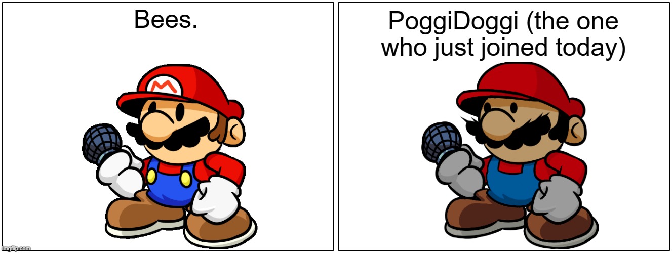 Blank Comic Panel 2x1 Meme | Bees. PoggiDoggi (the one who just joined today) | image tagged in memes,blank comic panel 2x1 | made w/ Imgflip meme maker