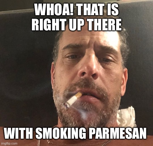 Hunter Biden | WHOA! THAT IS RIGHT UP THERE WITH SMOKING PARMESAN | image tagged in hunter biden | made w/ Imgflip meme maker