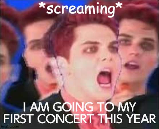 ASASWQASWQA | I AM GOING TO MY FIRST CONCERT THIS YEAR | image tagged in gerard screaming | made w/ Imgflip meme maker