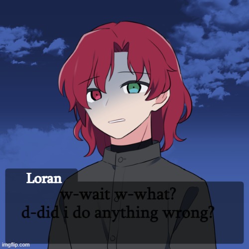 Pov: You told Loran the reason that many people ignored him ( look for comment for information ) | Loran; w-wait w-what? d-did i do anything wrong? | image tagged in loran | made w/ Imgflip meme maker