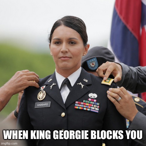 Tulsi Hero | WHEN KING GEORGIE BLOCKS YOU | image tagged in tulsi hero | made w/ Imgflip meme maker