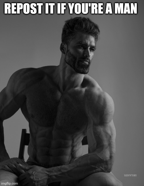 Giga Chad | REPOST IT IF YOU'RE A MAN | image tagged in giga chad | made w/ Imgflip meme maker