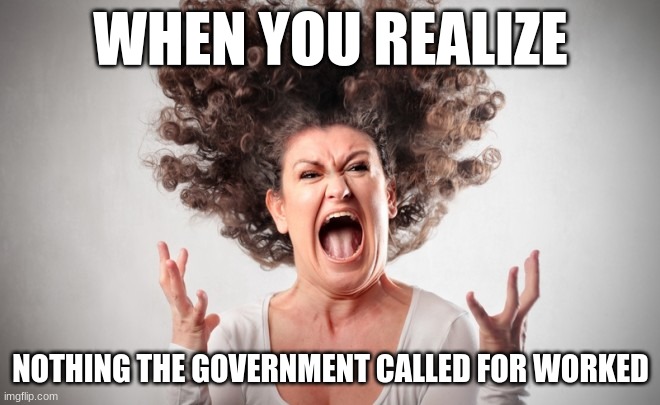 Government Failure | WHEN YOU REALIZE; NOTHING THE GOVERNMENT CALLED FOR WORKED | image tagged in freak out,covid-19,covid vaccine,shutdown,masks | made w/ Imgflip meme maker