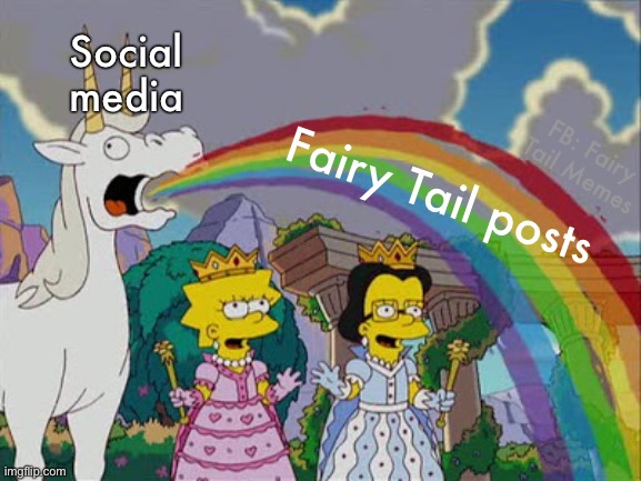 Fairy Tail posts | Social media; FB: Fairy Tail Memes; Fairy Tail posts | image tagged in puking rainbows the simpsons,fairy tail,fairy tail meme,fans,social media,memes | made w/ Imgflip meme maker