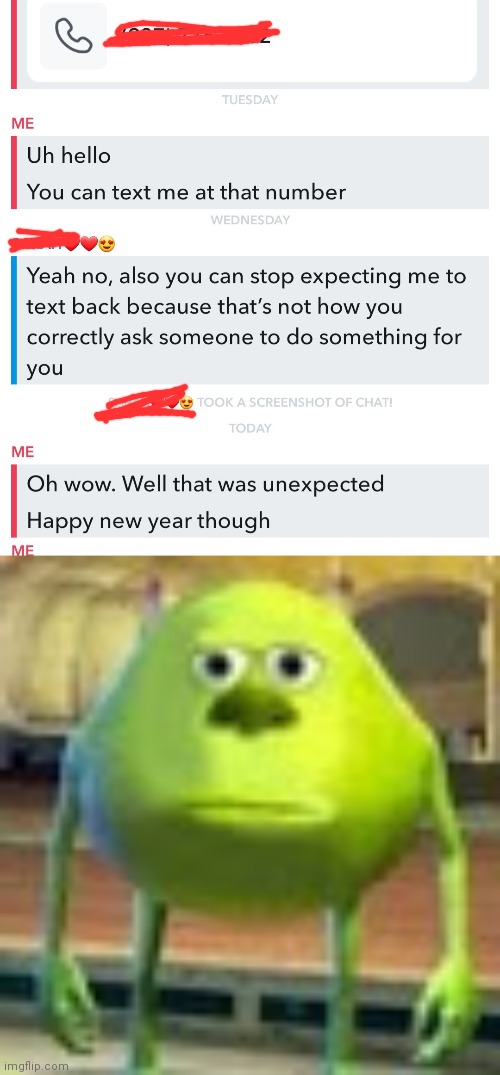 Note: we still friends, but crush sent this | image tagged in sully wazowski | made w/ Imgflip meme maker