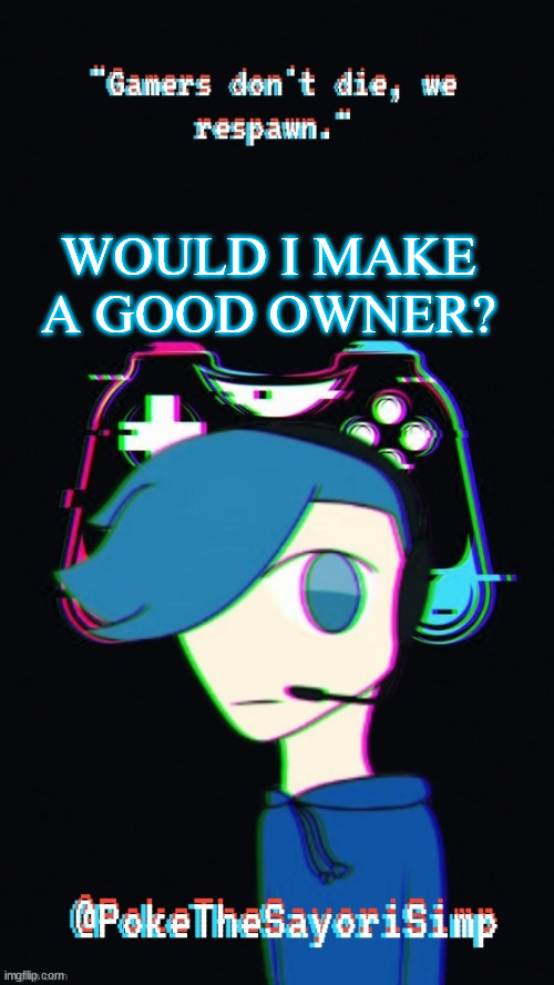 Pokes third gaming temp | WOULD I MAKE A GOOD OWNER? | image tagged in pokes third gaming temp | made w/ Imgflip meme maker
