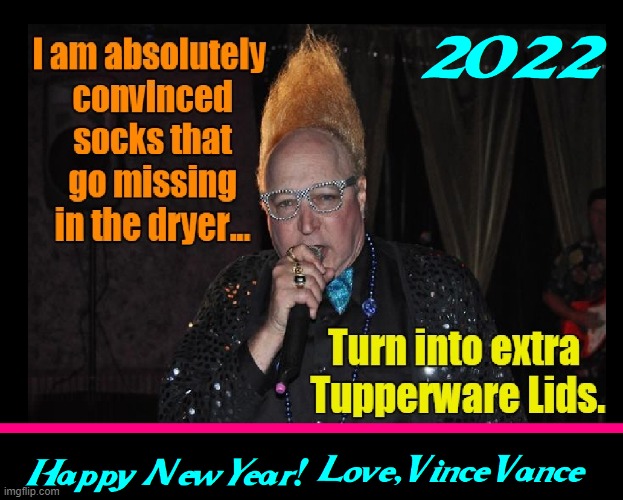 Happy New Year, Flippers! | image tagged in vince vance,tupperware,lids,missing,socks,memes | made w/ Imgflip meme maker