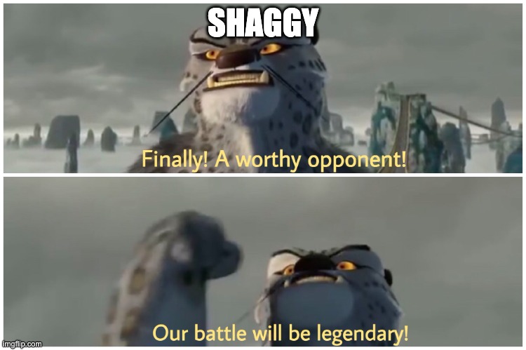 Finally! A worthy opponent! Our battle will be legendary! | SHAGGY | image tagged in finally a worthy opponent our battle will be legendary | made w/ Imgflip meme maker