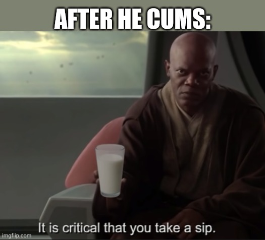 . | AFTER HE CUMS: | image tagged in it is critical that you take a sip | made w/ Imgflip meme maker