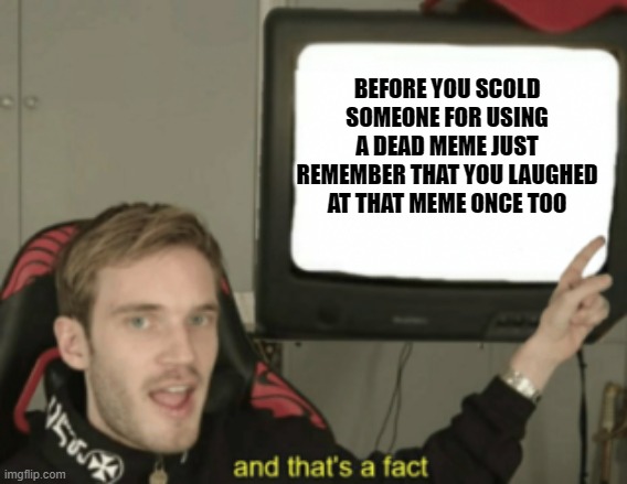 and that's a fact | BEFORE YOU SCOLD SOMEONE FOR USING A DEAD MEME JUST REMEMBER THAT YOU LAUGHED AT THAT MEME ONCE TOO | image tagged in and that's a fact,haha | made w/ Imgflip meme maker