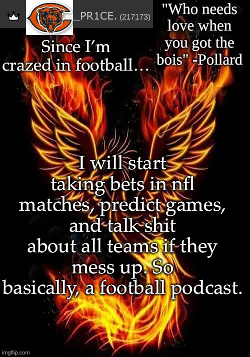 Now hiring | Since I’m crazed in football…; I will start taking bets in nfl matches, predict games, and talk shit about all teams if they mess up. So basically, a football podcast. | image tagged in pr1ce's mockingbird temp | made w/ Imgflip meme maker