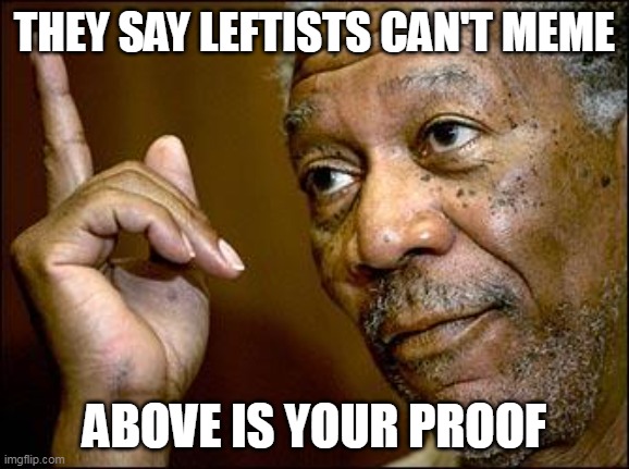 This Morgan Freeman | THEY SAY LEFTISTS CAN'T MEME ABOVE IS YOUR PROOF | image tagged in this morgan freeman | made w/ Imgflip meme maker