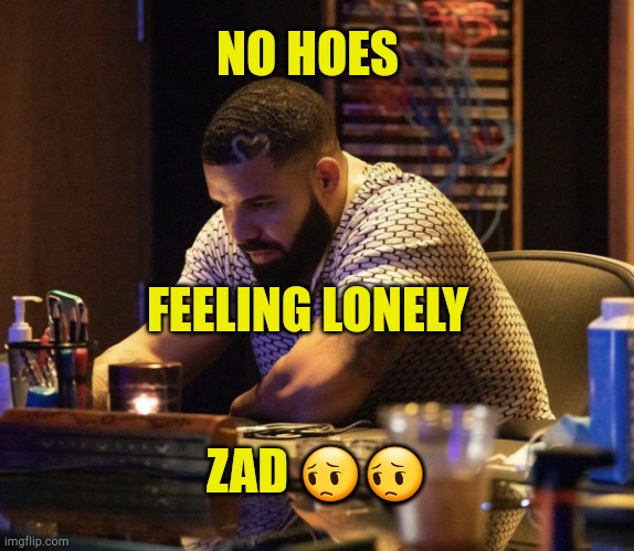 . | NO HOES; FEELING LONELY; ZAD 😔😔 | image tagged in drake contemplating | made w/ Imgflip meme maker