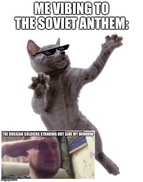 Happy Dance Cat | ME VIBING TO THE SOVIET ANTHEM: | image tagged in happy dance cat,cat,dancing,soviet | made w/ Imgflip meme maker