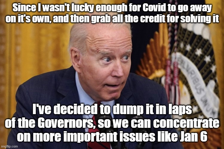 Gotta have priorities | Since I wasn't lucky enough for Covid to go away on it's own, and then grab all the credit for solving it; I've decided to dump it in laps of the Governors, so we can concentrate on more important issues like Jan 6 | image tagged in memes | made w/ Imgflip meme maker