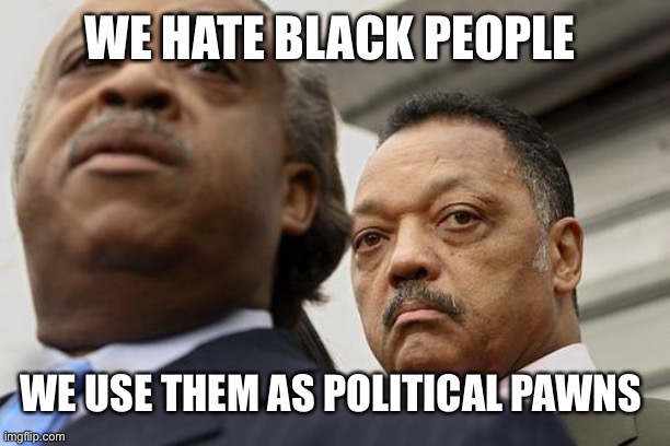 Al Sharpton and Jesse Jackson are not amused | WE HATE BLACK PEOPLE WE USE THEM AS POLITICAL PAWNS | image tagged in al sharpton and jesse jackson are not amused | made w/ Imgflip meme maker