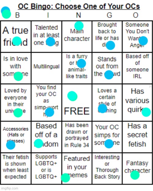 Dakr blue : Lycanroc , Cyan : dragapult (idk lol | image tagged in jer-sama's oc bingo | made w/ Imgflip meme maker