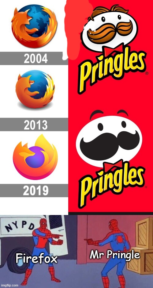 STOP OVERSIMPLIFYING!!! | Firefox; Mr Pringle | image tagged in oversimplified,logo,memes,spiderman pointing at spiderman | made w/ Imgflip meme maker